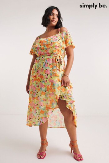 Simply Be Green Floral Bardot Floral Midi Dress (988500) | £49