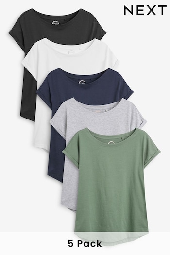Grey/White/Black/Navy Blue/Khaki Green Cap Sleeve T-Shirts 5 Pack (988559) | £35