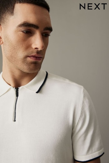 White Knitted Textured Panel Regular Fit Polo Shirt (988618) | £30