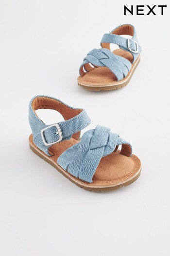 Blue Standard Fit (F) Leather Woven Ankle Strap Sandals (988650) | £21 - £25