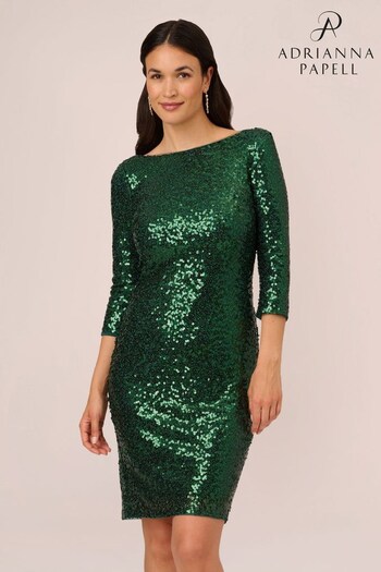 Adrianna Papell Studio Green Sequin Cowl Back Dress (988889) | £149