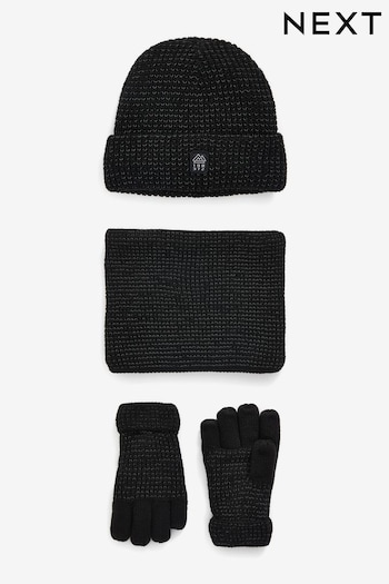 Black Reflective Hat, Snood And Gloves Set (3-16yrs) (989332) | £18 - £24