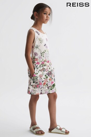 Reiss Pink Print Raina Junior Floral Drawstring Waist Dress (989461) | £40