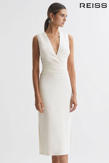 Reiss Ivory Jayla Fitted Wrap Design Midi Dress (989545) | £198