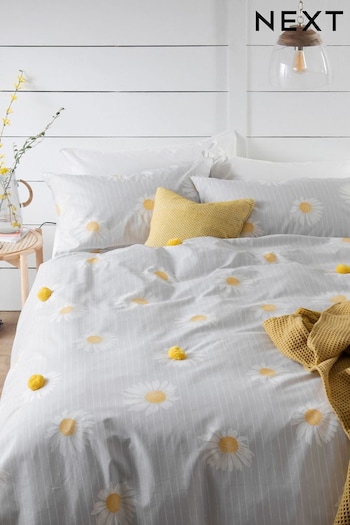 Grey Daisy Pom Pom Patterned Duvet Cover And Pillowcase Set (989625) | £22 - £52