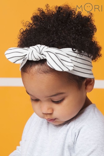Mori Organic Cotton & Bamboo Stretchy Soft Bow Headband - White & Grey (989670) | £8
