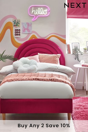 Soft Velvet Fuschia Pink Rainbow Kids Upholstered Bed Frame (989702) | £399