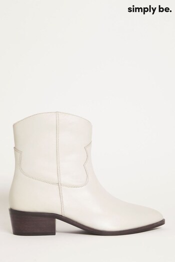 Simply Be Cream Stone Soft Leather Western Ankle Boots In Wide Fit (989895) | £59