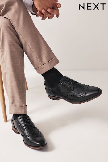 Black Texture Detail Double Wing Brogue Shoes (989971) | £38