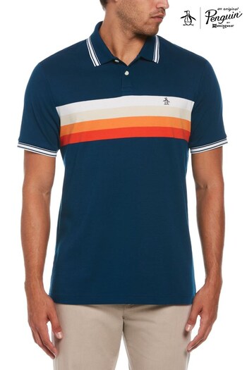 Original Penguin Blue Short Sleeve Chest Stripe Interlock Polo Shirt (990108) | £60