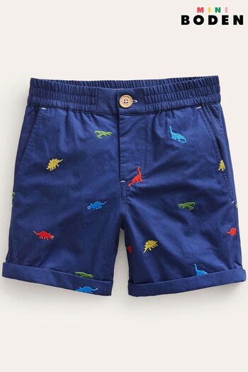 Boden Blue Smart Roll-Up Dinosaur Embroidered Shorts Line (990130) | £27 - £29