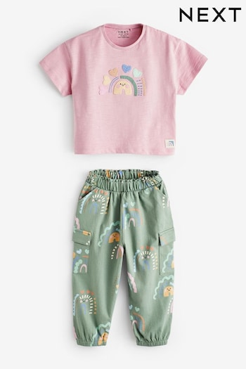 Pink Pastel Rainbow Short Sleeve T-Shirt Spray and Cargo Trousers Set (3mths-7yrs) (990200) | £14 - £18