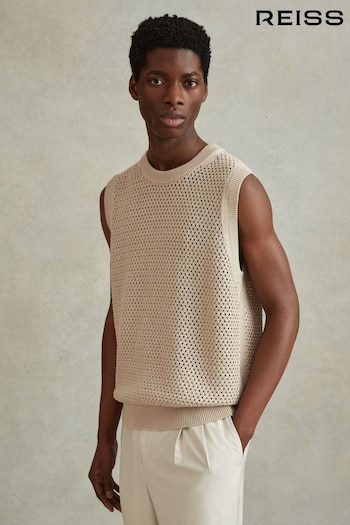 Reiss Soft Taupe Dandy Cotton Blend Crochet Vest (990372) | £110