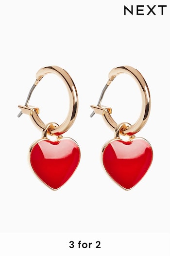 Red/Gold Tone Heart Hoop Earrings (990387) | £7