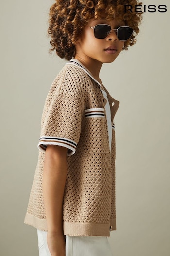 Reiss Soft Taupe Coulson Crochet Contrast Trim Shirt (990470) | £46