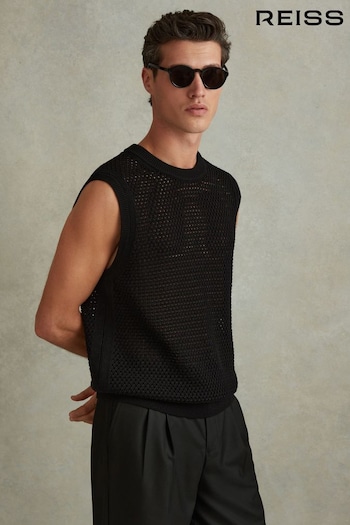 Reiss Black Dandy Cotton Blend Crochet Vest (990499) | £110