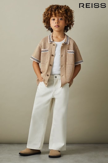 Reiss Soft Taupe Coulson Senior Crochet Contrast Trim Shirt (990597) | £50