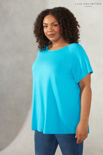 Live Unlimited Curve Turquoise Blue Flutter Sleeve Jersey Top (990739) | £35