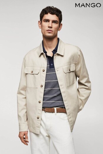 Mango Overshirt Chest-Pocket Cotton Brown Jacket (990877) | £80