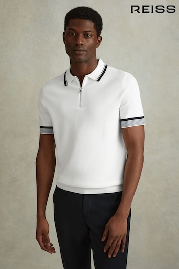 Reiss Optic White Chelsea Half-Zip Polo Short Shirt (990893) | £118