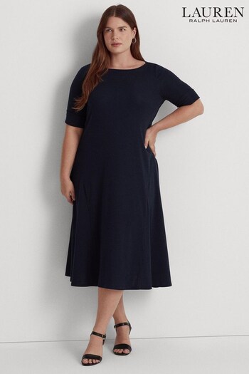 Lauren Ralph Lauren Blue Stretch Cotton Midi Dress (990948) | £149