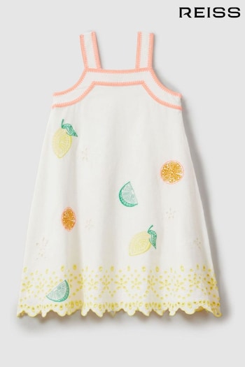 Reiss Ivory Print Arabella Junior Cotton Linen Broderie Dress (990964) | £75