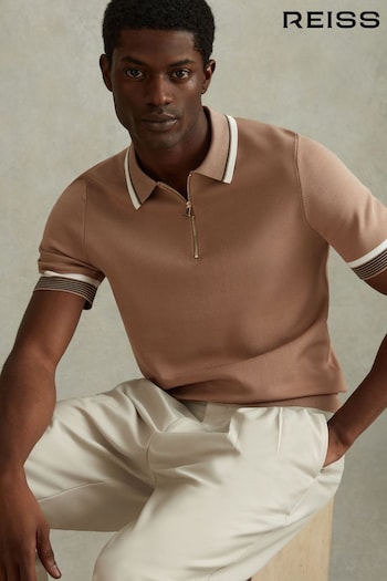 Reiss Warm Taupe Chelsea Half-Zip Oval Polo Shirt (991013) | £118