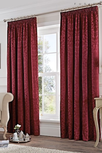 Fusion Red Eastbourne Damask Jacquard Lined Pencil Pleat Curtains (991031) | £22 - £65