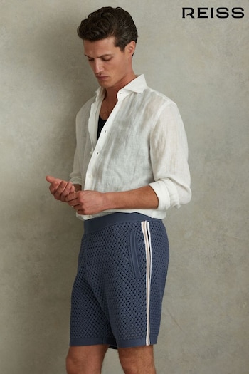 Reiss Airforce Blue Creek Cotton Blend Crochet Drawstring Vuitton Shorts (991072) | £128