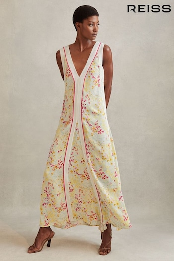 Reiss Pink/Yellow Eliza Floral Print Maxi Dress (991124) | £328