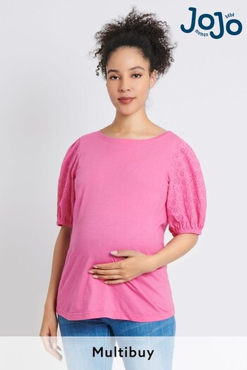 JoJo Maman Bébé Pink Broderie Sleeve Maternity T-Shirt (991174) | £26