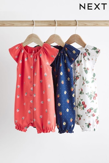 White/Blue/Red Strawberry Baby Rompers 3 Pack (991193) | £17 - £21