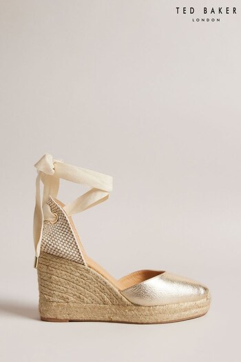 Ted Baker Gold Purita Leather Closed Toe Ankle Wedges (991200) | £125