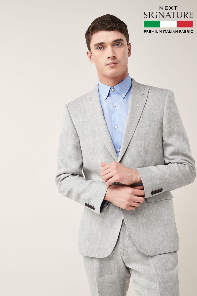 Grey Tailored Fit Signature Nova Fides Italian Linen Suit Jacket (991213) | £134