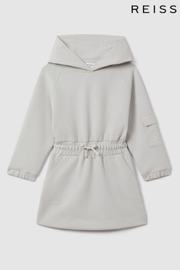 Reiss Grey Rhonda Teen Hybrid Jersey Hooded Dress (991258) | £70