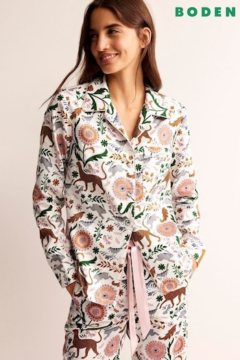 Boden Cream Cotton Sateen Pyjama Shirt (991364) | £42