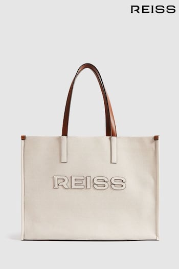 Reiss Natural Lola Woven Logo Tote This Bag (991417) | £98