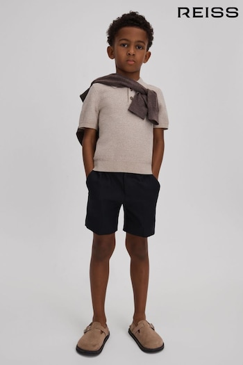 Reiss Oatmeal Melange Demetri Textured Cotton dispon Polo Shirt (991471) | £38