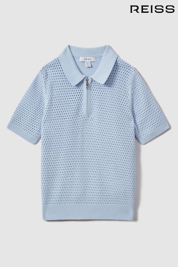 Reiss Soft Blue Burnham Textured Half-Zip Polo T-Shirt (991509) | £44