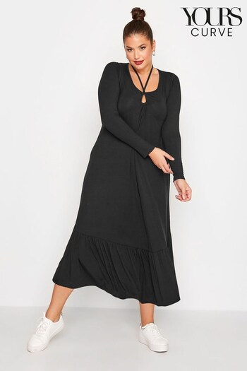 Yours Curve Black Limited Tie Neck Midaxi Dress Cap (991908) | £34