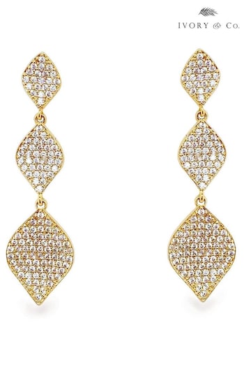 Ivory & Co Gold Rochelle Crystal Pave Triple Drop Earrings (991930) | £55
