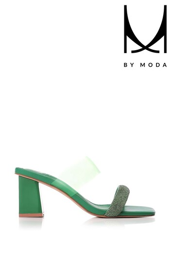 MbyModa Green Glitz Heeled Mule Sandals with Perspex Strap (991990) | £79