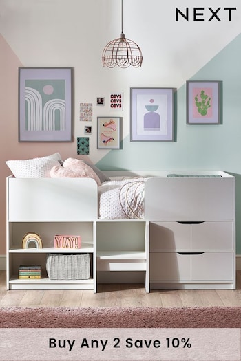 White Compton Kids Wooden Storage Cabin Bed Frame (992128) | £499