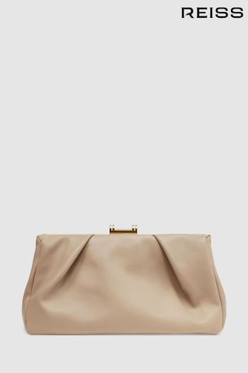Reiss Taupe Madison Leather Clutch Bag (992245) | £158