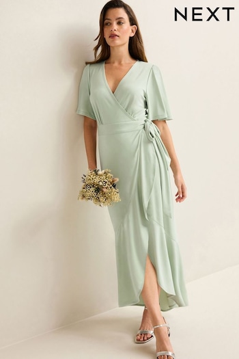 Sage Green Wrap Front Bridesmaid Maxi Dress (992540) | £75