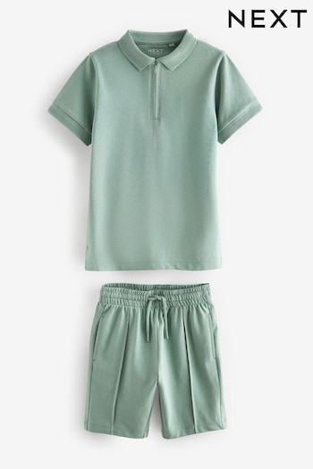 Mineral Green Zip Neck Polo Shirt ruffled And Shorts Set (3-16yrs) (992662) | £14 - £22