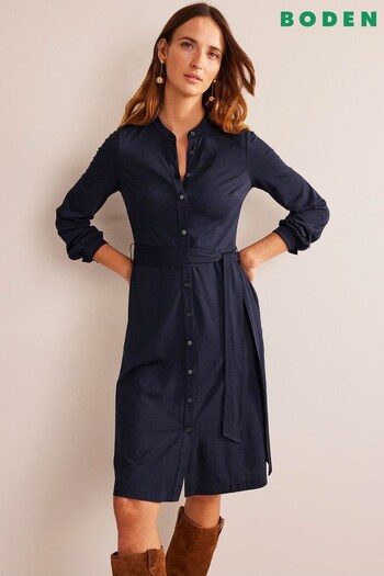 Boden Blue Dark Julia Jersey Ribbed Shirt Dress (992921) | £75
