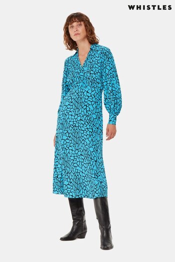 Whistles Blue Terrazzo Print Midi Dress (992983) | £169