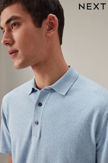 Light Blue Regular Fit Knitted Short Sleeve Polo Shirt (993140) | £24