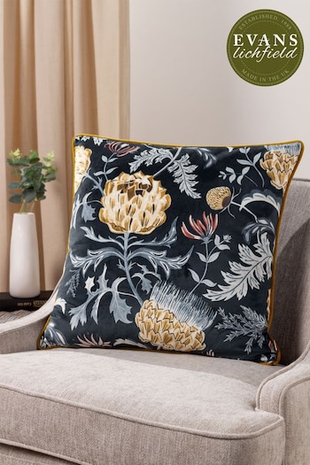 Evans Lichfield Blue Chatsworth Artichoke Floral Piped Cushion (993385) | £26
